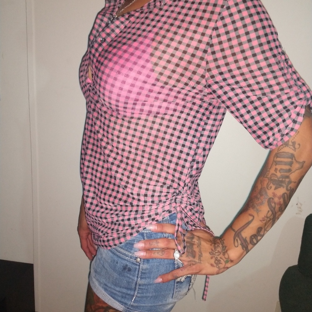 Amang NY checkered button up blouse